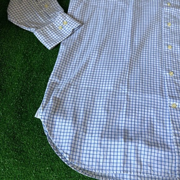 Peter Millar Long Sleeve Button Down Plaid Blue Oxford Easy Care Shirt Size XL - Picture 4 of 12